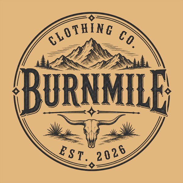 Burnmile Clothing Co. — western badge logo, established 2026
